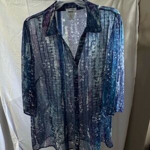 Maggie Barnes for Catherines Shimmery & Sheer Overlay Top 3/4 SL Sz 0X (14-16W)